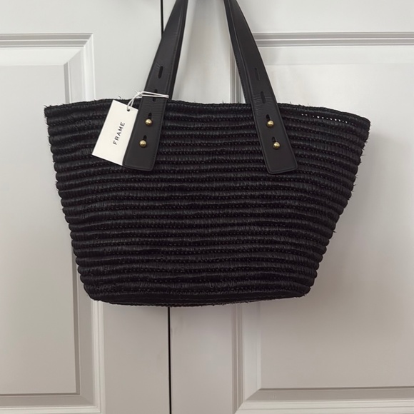 Frame Denim Le Second Raffia Bag Black w/Leather Handles $295 NWT - Picture 1 of 6